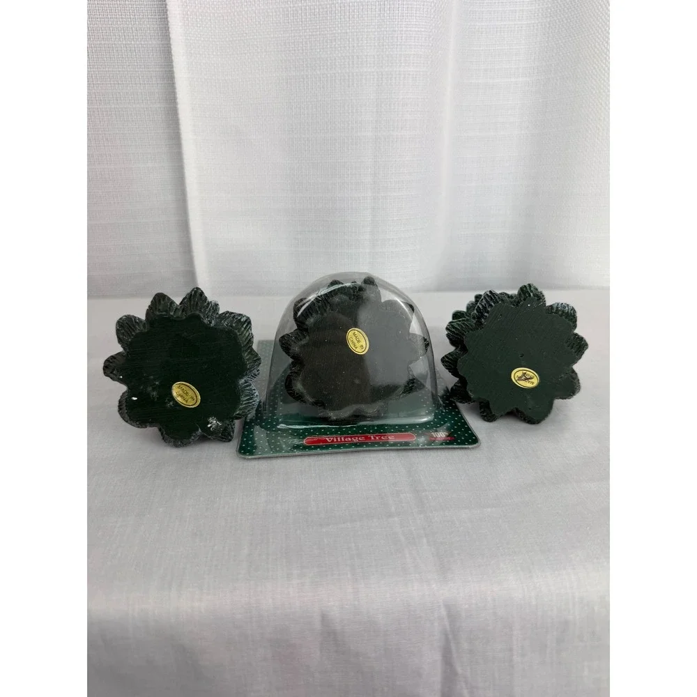 Vintage Kmart Holiday Trimmings Village Trees Set of 3 Green Frosted Evergreen